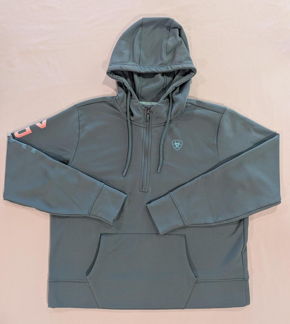 Ariat Hoodie Womens L Green AriatTEK Fleece 1/2 Zip Logo Pullover Riding
